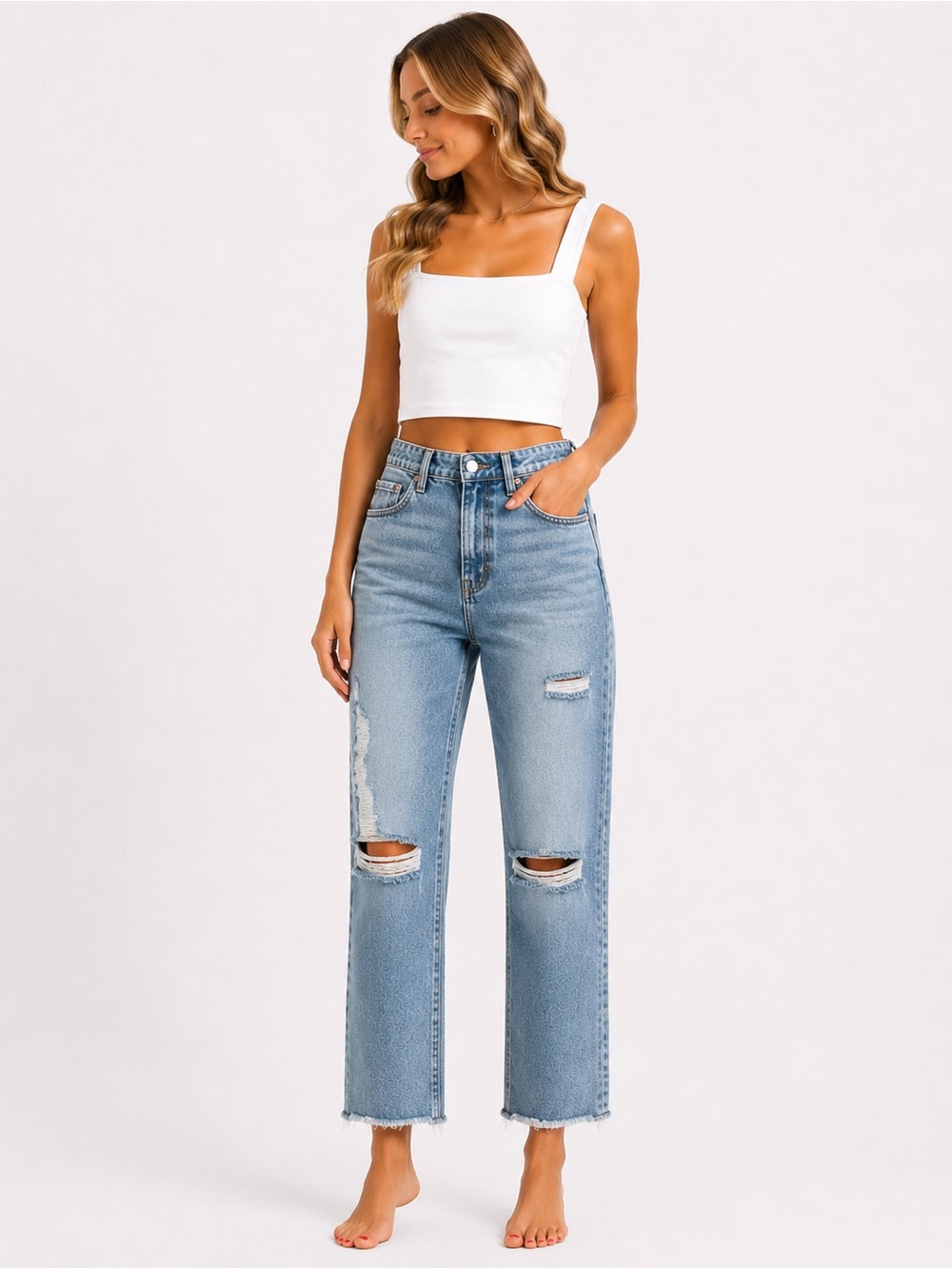 Vervet by Flying Monkey High Rise Straight Leg Distressed Crop Jeans | Size 27